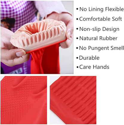 Rubber Cleaning Gloves Kitchen Dishwashing Glove 2-Pairs And Cleaning Cloth 2-Pack,Waterproof Reuseable.(Small)