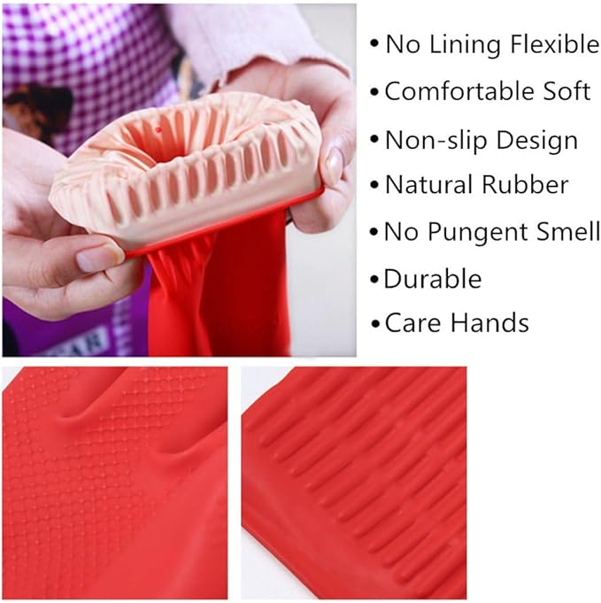 Rubber Cleaning Gloves Kitchen Dishwashing Glove 2-Pairs And Cleaning Cloth 2-Pack,Waterproof Reuseable.(Large)