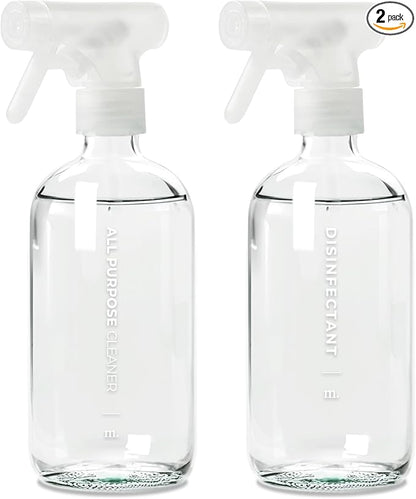 MaisoNovo Glass Spray Bottles for Cleaning - 16.9 fl oz Clear x 2 with 16 Labels