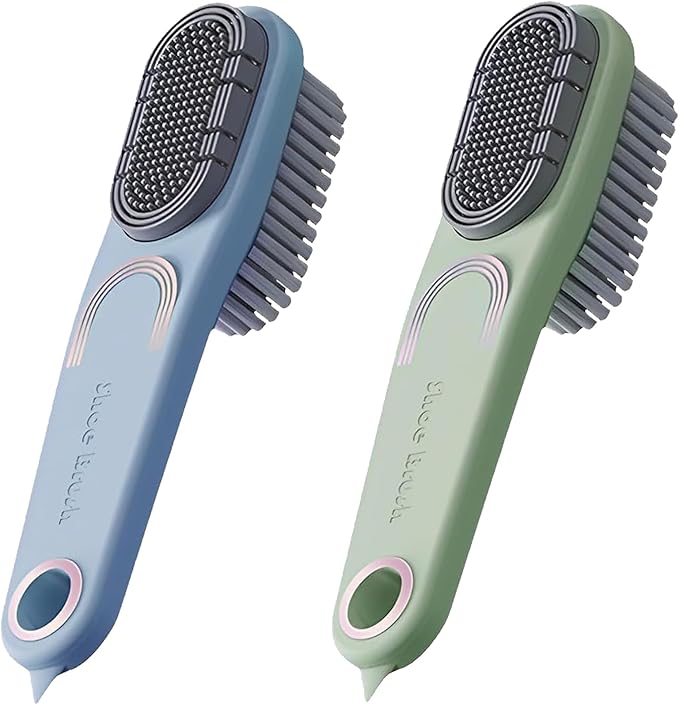 2 Pack Laundry Stain Brush Multi Cleaning Brush Double-Sided Soft Bristle Cleaning Brush Long Handle Laundry Brush for Stain Removal Shoes Clothes Scrub Brush Silicone Soft Brush, Sole Cleaning