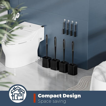 Holaloha Toilet Brush, 4 Pack Toilet Brush and Holder Set Bathroom Accessories, Toilet Bowl Brush and Holder with 4 Crevice Brush for Bathroom, Toilet Scrubber Brush, Black