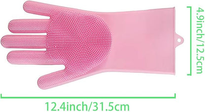 Dishwashing Gloves Kitchen Magic Gloves Dishwashing Brush (Pink)