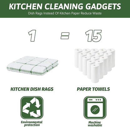 Nialnant 8 Pack Dish Cloths for Washing Dishes, 100% Cotton Reusable Cleaning Rag, Quick Drying Dish Towels for Kitchen,12x12 Inches,Green Plaid