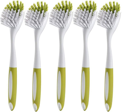 Dish Brush with Handle, Stiff Bristles Dish Scrubber for Pots, Pans & Sink Cleaning, 5 Pack