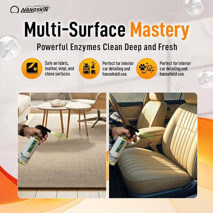 Nanoskin ENZYME Multi-Purpose Cleaner & Odor Eliminator 1 Gallon - Removes Complex Organic Stains, Dirt, Grease, and Grime from Multi Surfaces | For Automotive, Floor, Kitchen, Bathroom, Plumbing