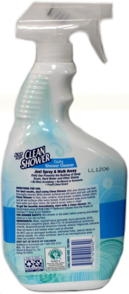 Clean Shower Daily Shower Cleaner Spray, Cleans Mildew Stains, Prevents Soap Scum, Hard Water & Other Stains, Fresh Clean Scent, 32 oz + 2 x 60 oz Refills