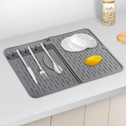 Silicone Dish Drying Mat for Kitchen Counter, Collapsible Dish Drainer Mat, Dish Drying Rack, Non-Slip, Easy to Clean (18.7x13.2 Inch)