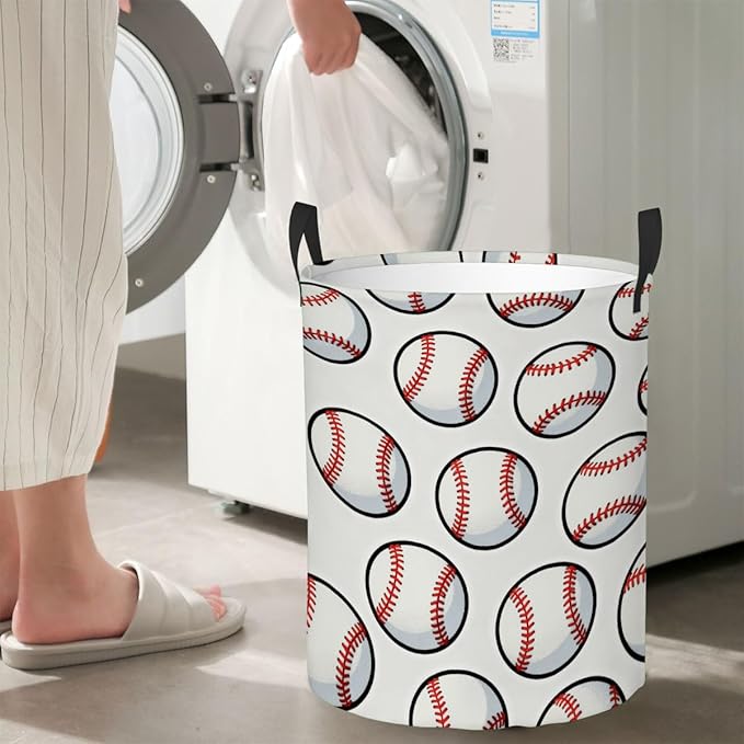 Kids Laundry Hamper Basket - Large Nursery Baby Hamper with Handle for Boys Girls Collapsible Clothes Baskets Organizer Toy Storage Bin Room Decor(Baseball)