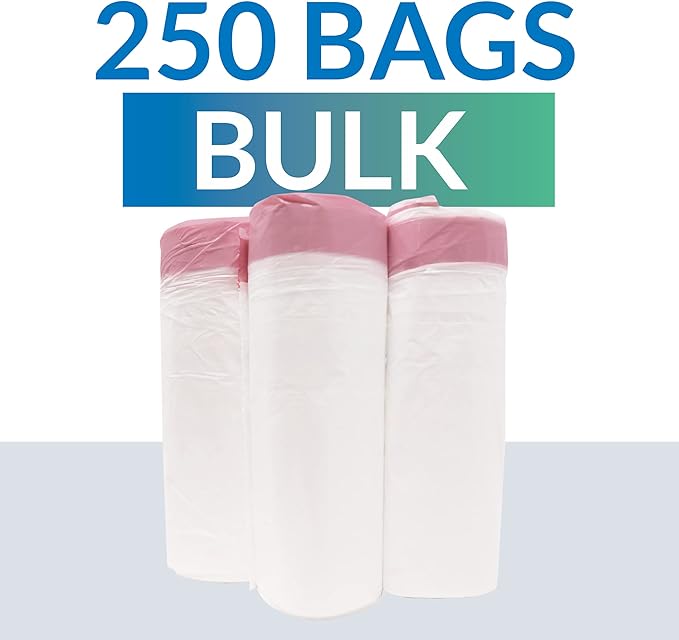 6-10 Gallon Trash Bags Drawstring | 250 Count | 22"x23" | 6, 8, 10 Gallon Drawstring Garbage Bags | White Trash Can Liners | Small - Medium
