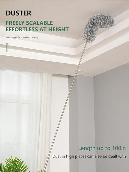 SetSail Dusters for Cleaning, 100-inch Extra-Long Cobweb Duster with Extension Pole, Bendable Microfiber Head & Cobweb Brush Washable Ceiling Fan Cleaner Duster Kit for High Ceilings, Corner