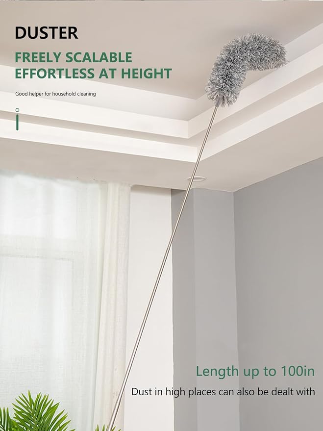 SetSail Extra-Long Dusters with Extension Pole 100-inch for Cleaning, Bendable Microfiber Head Washable Ceiling Fan Duster for High Ceilings, Furniture