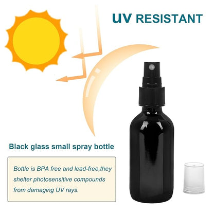 NOOEEISS Black Glass Small Spray Bottle 2 oz 48 Packs,Fine Mist Sprayer Small Clear Bottles,Refillable Containers mini spray bottles for Cleaning Solutions and Skin Care (Black 48pcs)