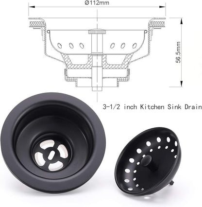 KONE 3-1/2 Inch Kitchen Sink Stainless Steel Basket Strainer Water Stopper with Drain Assembly, Black Finish Rustproof and Durable