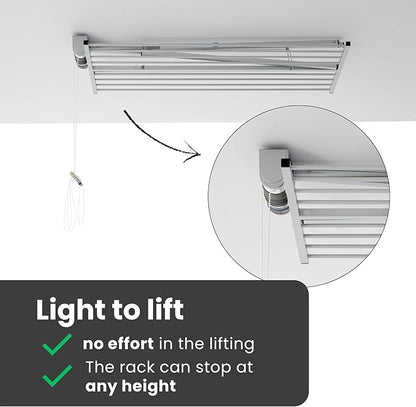 foxydry Mini, Ceiling Mounted Clothes Drying Rack with Pulley, Vertical Folding Laundry Clothes Airer, extensible Drying Rack for Indoors and Outdoors