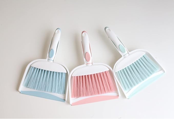 Mini Broom and Dustpan Set-Mini Whisk Set for Desk, Housekeeping, Office, Kitchen, Pet Nest, etc.,Daily Cleaning Necessity Plastic Mini Dustpan Set (Light Blue)