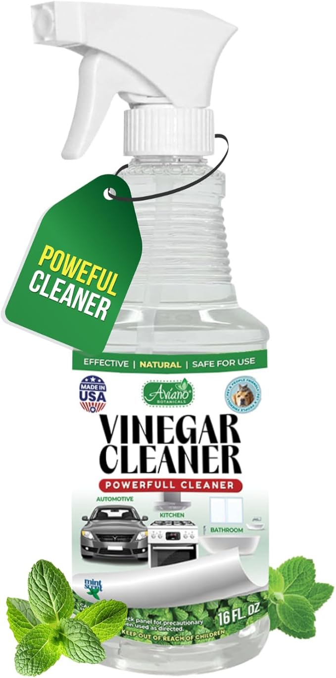 Aviano Botanicals Vinegar Cleaner, Made in USA - 16 Fl Oz Vinegar Cleaning Spray – Safe, Non-Corrosive, Pet & People Friendly, Eco-Friendly Mint Scent for Kitchen, Auto, Floors, Glass, Baths and more