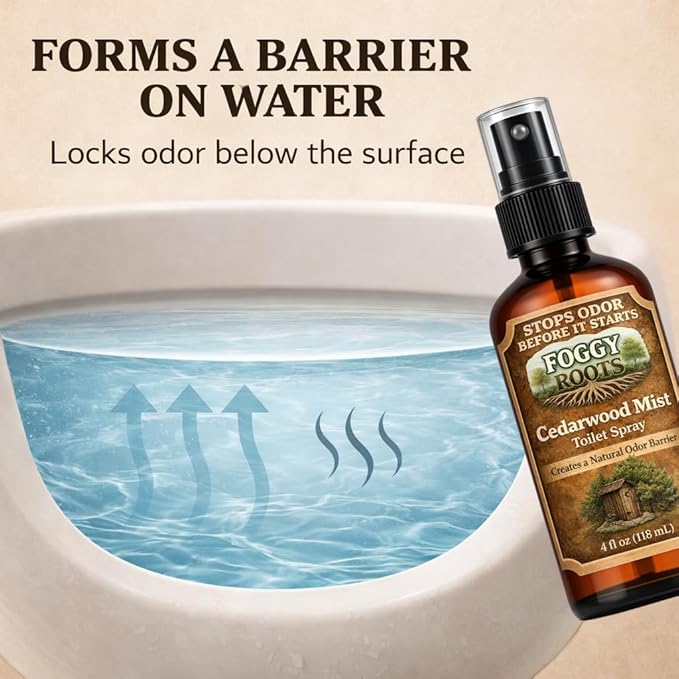 Cedarwood Pre-Poop Toilet Spray – Stops Odor Before It Starts, Bathroom Odor Eliminator for Toilet, 4 oz (200+ Uses) Travel, Home & Work
