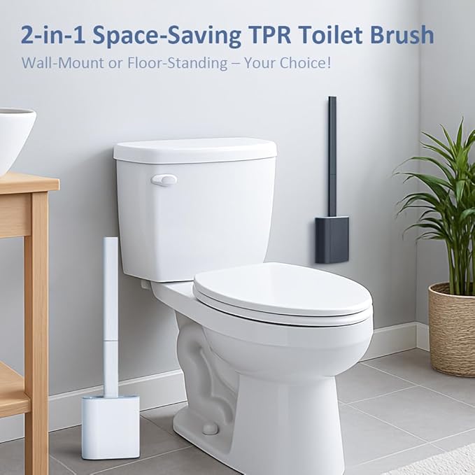 RV Silicone Toilet Brush with TPR Bristles & Detachable ABS Handle Set, Landing & Wall Mountable Toilet Bowl Brush for Space-Saving RV Bathrooms Flexible 360°Deep Cleaners Brushes (Gray)