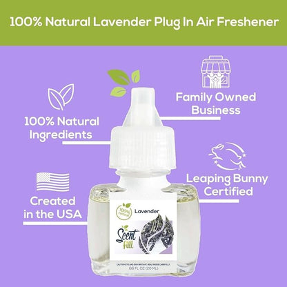 Scent Fill 100% Natural Lavender Plug in Air Freshener, Scented Oil Refills, 2 Refills + Diffuser