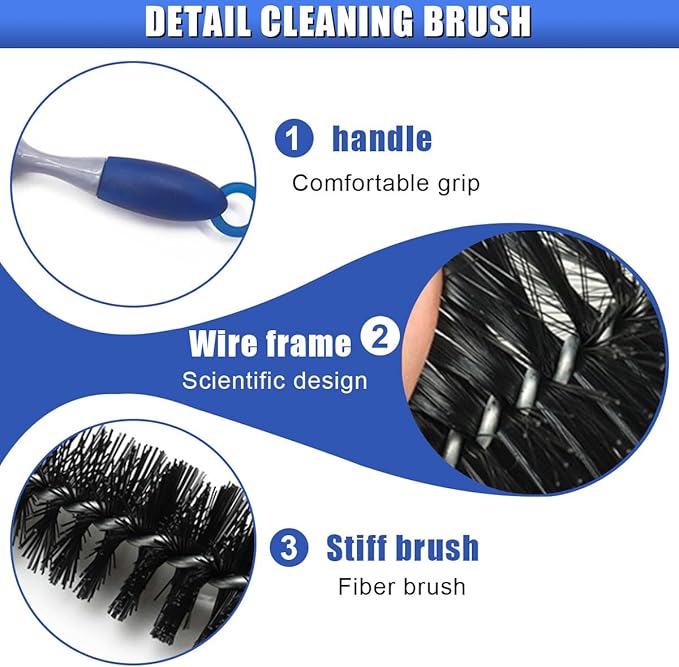 Long Handle Car Engine Cleaning Brush, Hard Bristle Automotive Wash Brushes, Flexible Bendable Vehicle Detailing Brush for Car Radiator Dryer Vent, Engine Oil Residue (2PCS)