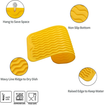 MicoYang Silicone Dish Drying Mat for Multiple Usage,Easy clean,Eco-friendly,Heat-resistant Silicone Mat for Kitchen Counter or Sink,Refrigerator or Drawer Liner Yellow S 12 inches x 6 inches
