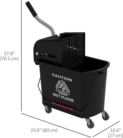 HOMCOM Commercial Mop Bucket with Side Press Wringer on Wheels for Floor Cleaning, 21 Quart, Separate Dirty and Clean Water, for Home Apartment Small Business and Office, Black