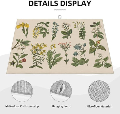 Plants Dish Drying Mat for kitchen Counter Large Microfiber Dish Drying Mat for Dishes Absorbent Reversible Kitchen Dish Drying Pad Rack Mat 18" x 24"