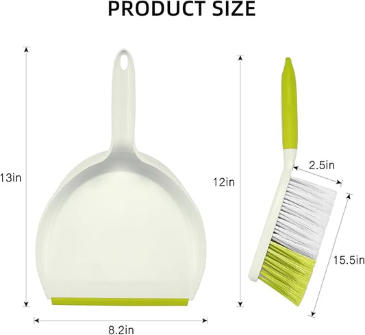 NACENA Dust Pan and Brush Set, Large Hand Broom and Dustpan Set Large Brush and Dustpan Set for Camping Broom and Dustpan Combo for Daily Cleaning Pet Hair Office Home Car, Yellow & Green