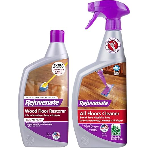 Rejuvenate Professional Wood Floor Restorer and Polish with Durable Finish Easy Mop On Application High Gloss Finish 32oz and Rejuvenate High Performance All-Floors and Hardwood No Bucket Needed Floor Cleaner Powerful PH Balanced Shine with Shine Boost...