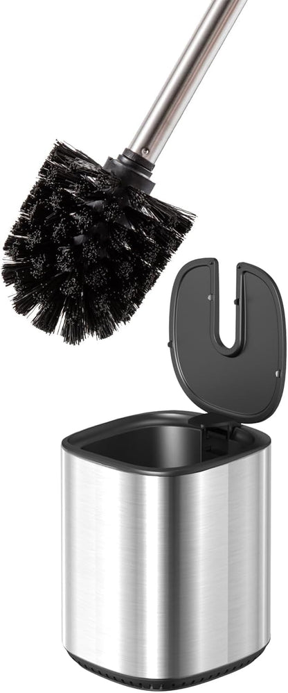 Toilet Brush and Holder Set Durable Toilet Scrubber Sleek Toilet Bowl Brush Stainless Steel Bathroom Toilet Brush Set with Lid Toilet Cleaning Brush(1, Stainless Steel)