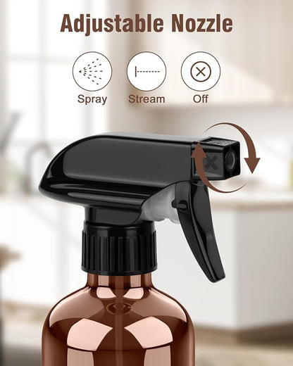 Bontip Glass Spray Bottle, Amber Glass Spray Bottle Set & Accessories Refillable for Plants Window Cleaners Aromatherapy Facial Hydration Watering Flowers Hair Care (2 Pack/8 oz) (Amber)