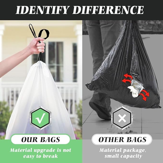 20 Gallon Large Drawstring Trash Bags 120 Counts, Fit 20-21 Gal Trash Can, Heavy Duty Tall Kitchen Garbage Liners, Large Trash Bags Size Chart for Home/Office, Outdoor Lawn & Leaf Bags, White