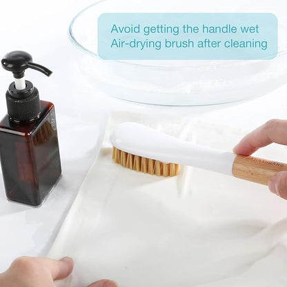 Wood Laundry Brush, OSCIOSS Laundry Stain Brush wth Long Handle and Soft Bristle for Cleaning Clothes & Shoes, Protable Laundry Brush for Stains on Clothes (Natural-2Pack)