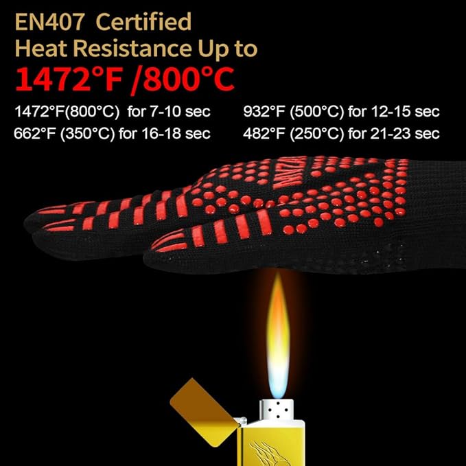 Premium BBQ Gloves, 1472°F Extreme Heat Resistant Oven Gloves, Grilling Gloves with Durable Fireproof Kitchen Oven Mitts Designed for Cooking, Grill, Frying, Baking, Barbecue (red+Black)