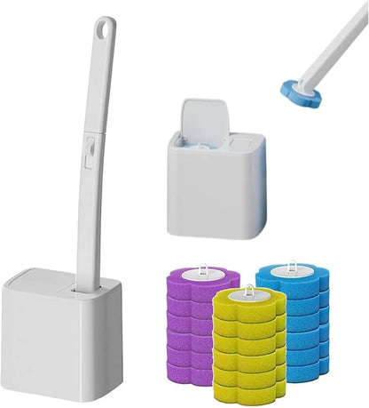 Disposable Toilet Brush,Toilet Cleaner Brush with 18 Replacement Heads & Holder,Automatic Lid Opening,for Cleaning & Hygienic Bathroom Toilets Shower Tiles Maintenance NewUpgrade (White)