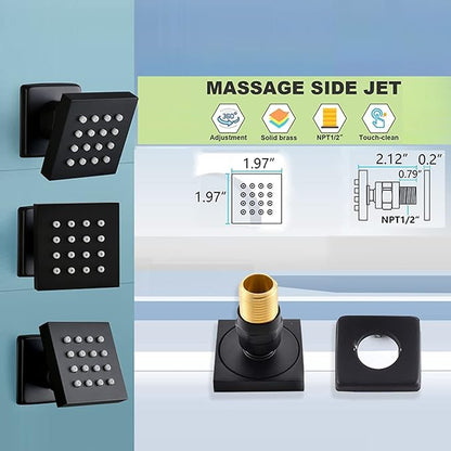HOMEDEC 2inch Brass Shower Jet Waist Body Spray Massage Showerhead Can Swivel (Matte Black, 4 pack)