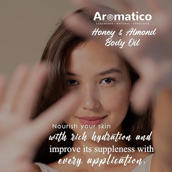 Aromatico Honey & Almond Mini Body Oil for Women. Dry Skin-Deep Hydration Formula for Glowing Skin in the Winters. Non-Sticky Texture, for Daily Use after Bath. Cozy & Creamy Fragrance - 4 fl Oz