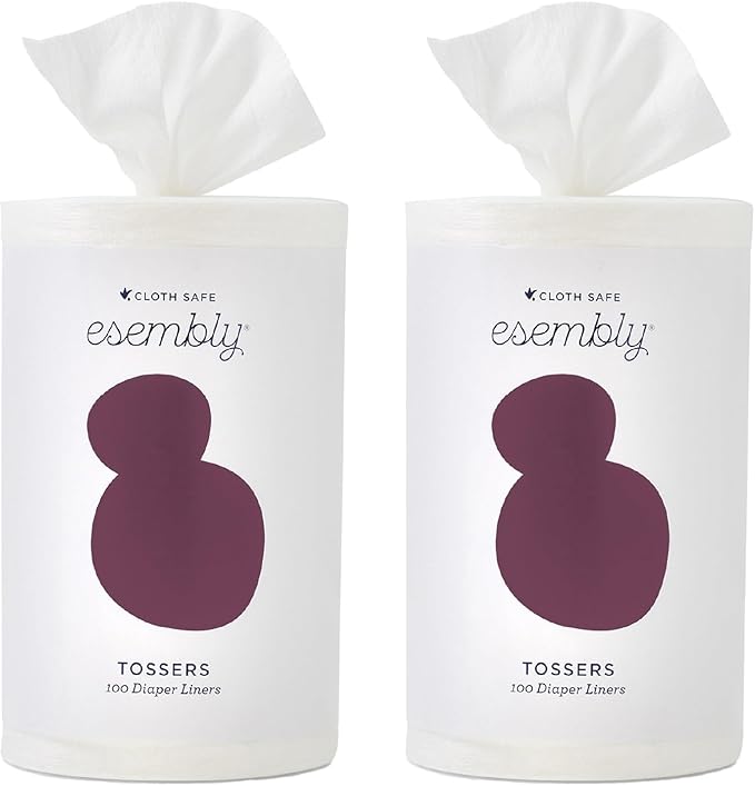 Esembly Tossers – Disposable Bamboo from Viscose Diaper Liners for Cloth Diapers – Earth-Friendly, Fragrance-Free, Chlorine-Free – One Size, 200 Liners (2-Pack of 100-Liner Rolls)