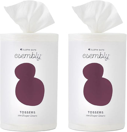 Esembly Tossers – Disposable Bamboo from Viscose Diaper Liners for Cloth Diapers – Earth-Friendly, Fragrance-Free, Chlorine-Free – One Size, 200 Liners (2-Pack of 100-Liner Rolls)