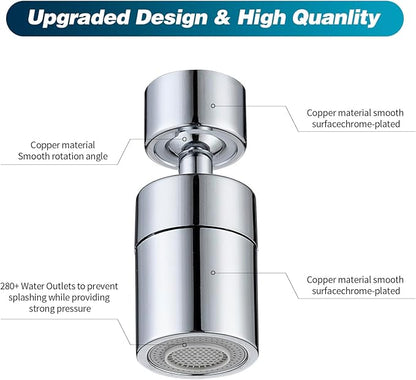360° Swivel Faucet Aerator, Dual Mode Water Saving Sprayer Head, Chrome Brass Nozzle, Universal Fit for Kitchen & Bathroom Sinks (22mm Male & 24mm Female)