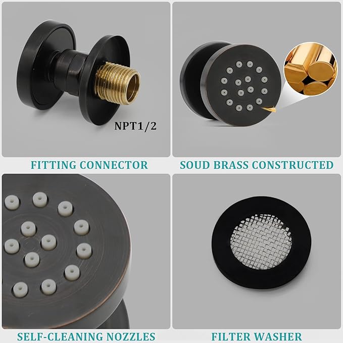 HOMEDEC 2inch Round Shower Body Spray Jets, Brass Showerhead Shower Jets Massage Spa Body Sprays Shower Nozzle Wall Mount, 4PCS, Oil Rubbed Bronze