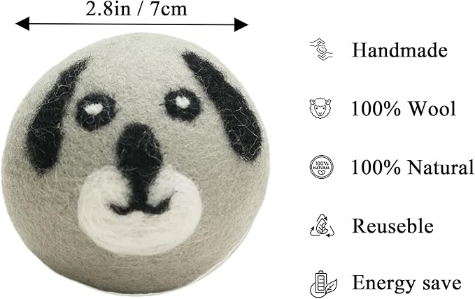Wool Dryer Balls Organic XL 6 Balls per Pack by Loaddvni, Save Time,Money,Energy.(Puppy, Fawn, Rooster)