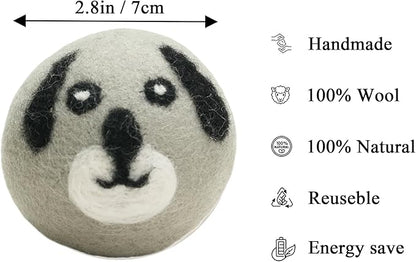 Wool Dryer Balls Organic XL 6 Balls per Pack by Loaddvni, Save Time,Money,Energy.(Puppy, Fawn, Rooster)
