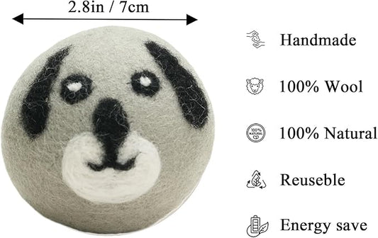 Wool Dryer Balls Organic XL 6 Balls per Pack by Loaddvni, Save Time,Money,Energy.(Puppy, Fawn, Rooster)