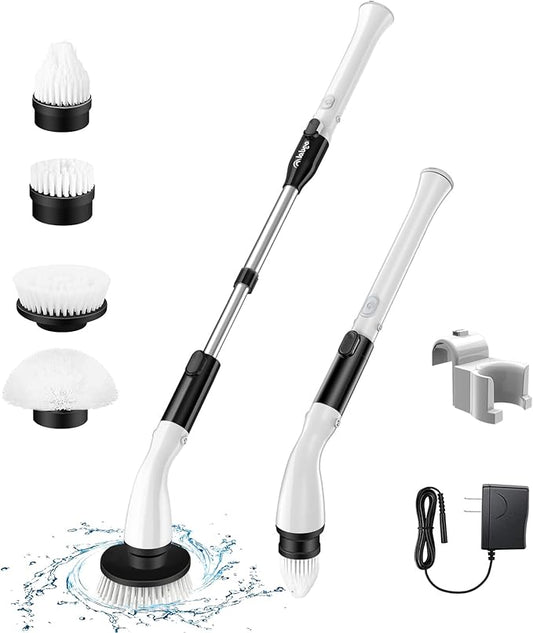Electric Spin Scrubber LA1 Pro,with 4 Replaceable Brush Heads,Cordless Spin Scrubber and Adjustable Size Extension Handle Power Full Cleaning Brush for Bathroom Floor