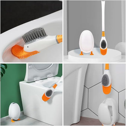 Veemoon Silicone Toilet Brush and Holder with Soft Bristles, Cute Diving Bird Design, Wall-Mounted and Floor-Standing for Bathroom Cleaning Tools and Household Use, White