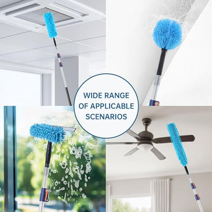 30 FT High Reach Cleaning Kit with 7-30 Foot Telescoping Extension Pole, Flexible Ceiling Fan Duster, Microfiber Feather Duster, Cobweb Duster & Window Squeegee & Washer