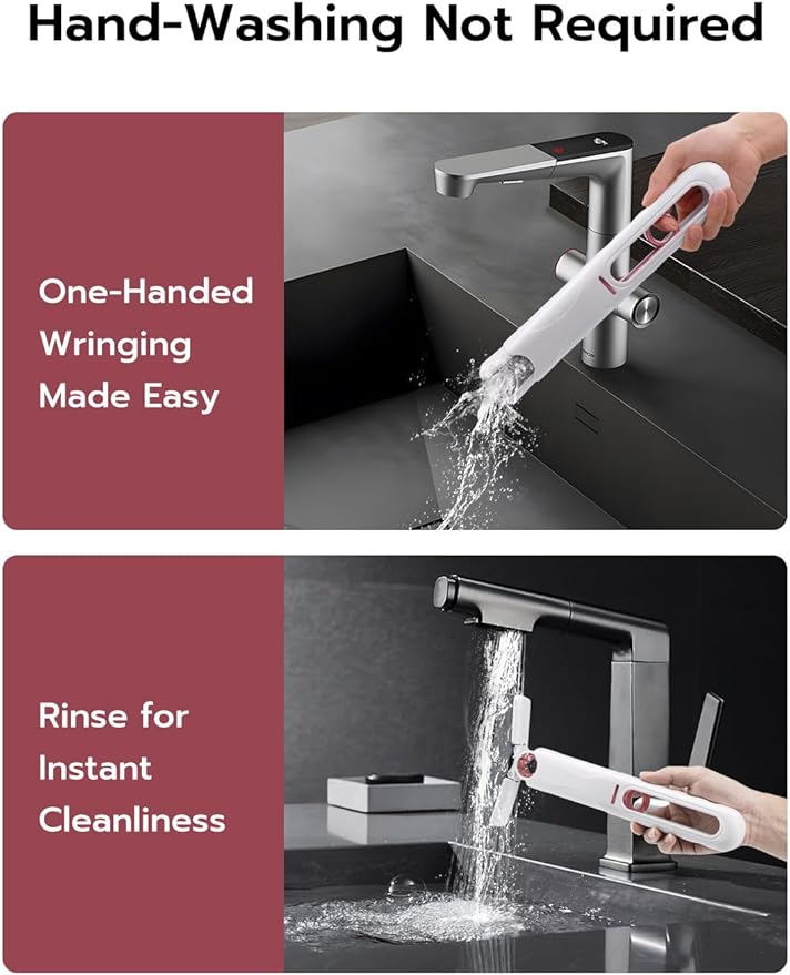 Mcbazel Portable Mini Cleaning Mop, Mini Sponge Mop, Wet and Dry Use Cleaning System, Mini Mop for Bathroom, Kitchen, Desktop, Glass, Living Room, Car (2 Sponge Head + 1 Squeeze Handle)