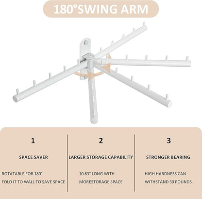 Swing Clothes Hanger Rack, Garment Racks Folding Clothes Bar Wall Mounted, 180°Rotation Laundry Drying Rack 304 Stainless Steel Space Saving for Laundry Room Bedroom Balcony, 9.45" Long