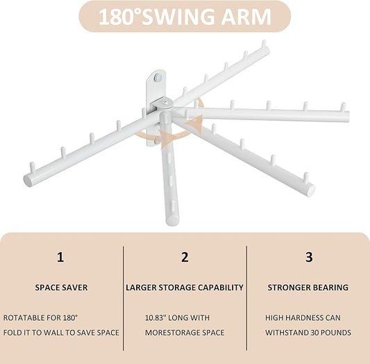 Swing Clothes Hanger Rack, Garment Racks Folding Clothes Bar Wall Mounted, 180°Rotation Laundry Drying Rack 304 Stainless Steel Space Saving for Laundry Room Bedroom Balcony, 9.45" Long